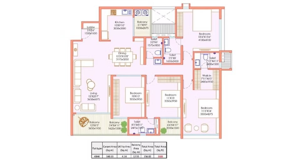 Pristine-O2-World-Floor-Plan-4 BHK-1688 Sqft